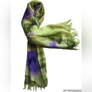 Nordstrom Wool Beautifully Sewn Green, Purple Floral Long Scarf